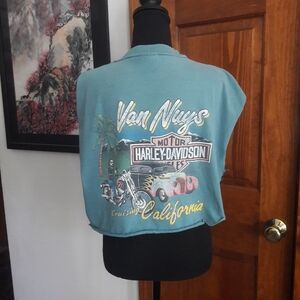 90s Vintage Harley-Davidson RARE Blue Cruisin California Cropped Tee Biker